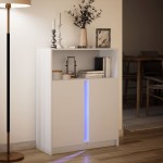 vidaXL Dulap cu LED, alb, 77x34x100 cm, lemn prelucrat vidaXL Dulap cu LED, alb, 77x34x100 cm, lemn prelucrat