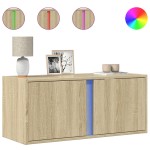 vidaXL Comodă TV de perete cu lumini LED, stejar sonoma, 80x31x35 cm vidaXL Comodă TV de perete cu lumini LED, stejar sonoma, 80x31x35 cm