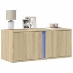 vidaXL Comodă TV de perete cu lumini LED, stejar sonoma, 80x31x35 cm vidaXL Comodă TV de perete cu lumini LED, stejar sonoma, 80x31x35 cm
