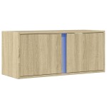 vidaXL Comodă TV de perete cu lumini LED, stejar sonoma, 80x31x35 cm vidaXL Comodă TV de perete cu lumini LED, stejar sonoma, 80x31x35 cm