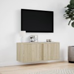 vidaXL Comodă TV de perete cu lumini LED, stejar sonoma, 80x31x35 cm vidaXL Comodă TV de perete cu lumini LED, stejar sonoma, 80x31x35 cm