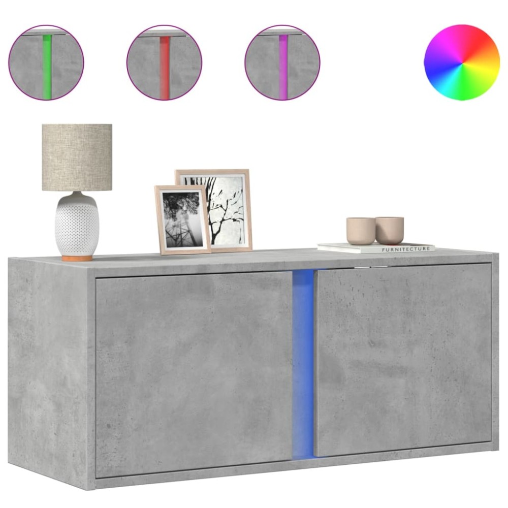 vidaXL Comodă TV de perete cu lumini LED, gri beton, 80x31x35 cm