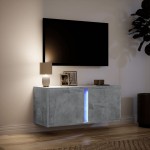 vidaXL Comodă TV de perete cu lumini LED, gri beton, 80x31x35 cm vidaXL Comodă TV de perete cu lumini LED, gri beton, 80x31x35 cm