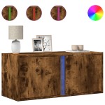 vidaXL Comodă TV de perete cu lumini LED, stejar fumuriu, 80x31x35 cm vidaXL Comodă TV de perete cu lumini LED, stejar fumuriu, 80x31x35 cm