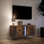 vidaXL Comodă TV de perete cu lumini LED, stejar fumuriu, 80x31x35 cm vidaXL Comodă TV de perete cu lumini LED, stejar fumuriu, 80x31x35 cm