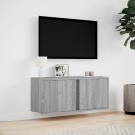 vidaXL Comodă TV de perete cu lumini LED, gri sonoma, 80x31x35 cm vidaXL Comodă TV de perete cu lumini LED, gri sonoma, 80x31x35 cm