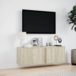 vidaXL Dulap TV de perete cu lumini LED, stejar sonoma, 100x31x35 cm vidaXL Dulap TV de perete cu lumini LED, stejar sonoma, 100x31x35 cm