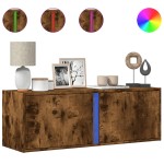 vidaXL Dulap TV de perete cu lumini LED, stejar fumuriu, 100x31x35 cm vidaXL Dulap TV de perete cu lumini LED, stejar fumuriu, 100x31x35 cm