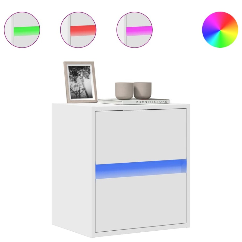 vidaXL Comodă TV de perete cu lumini LED, alb, 41x31x45 cm