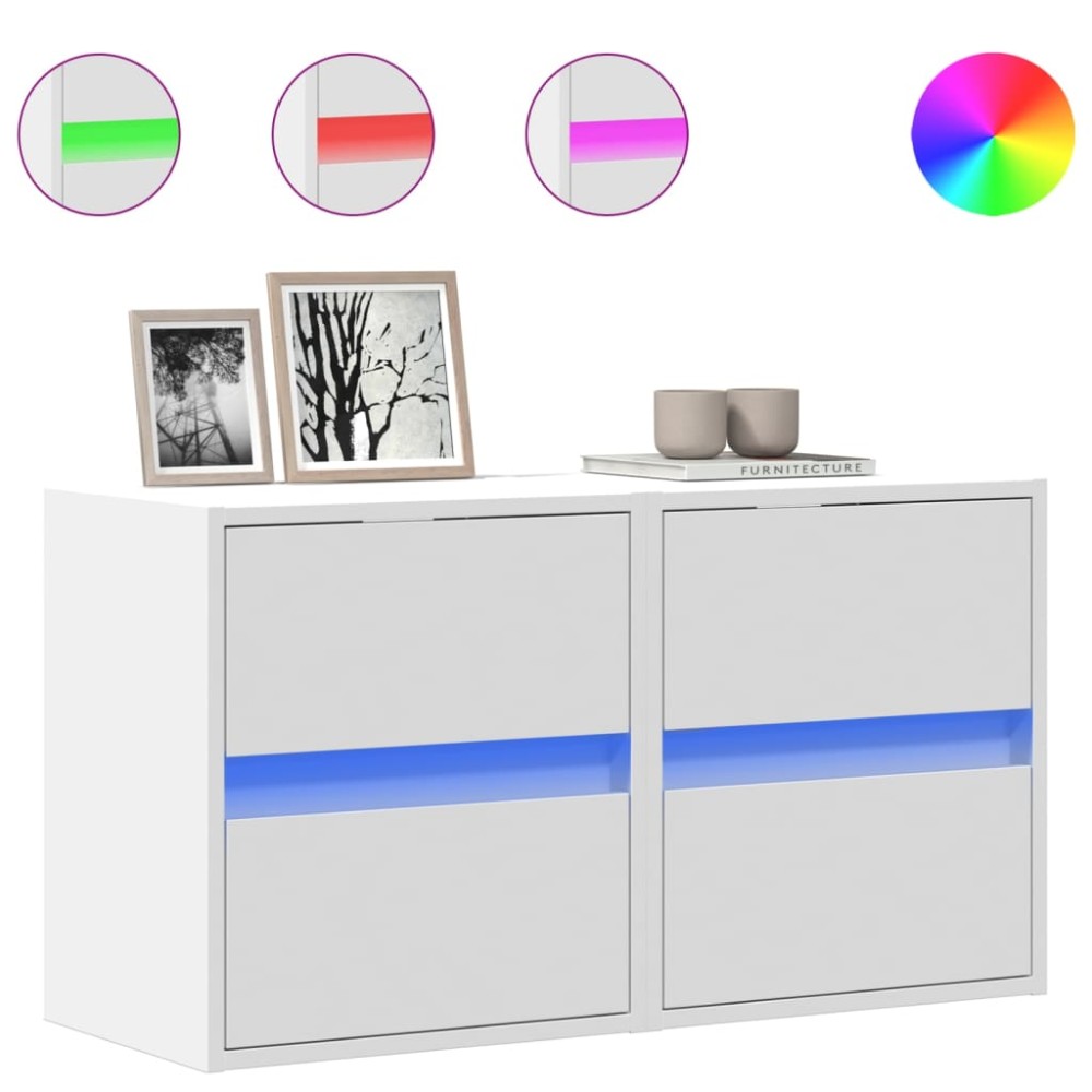 vidaXL Comode TV de perete cu lumini LED, 2 buc., alb, 41x31x45 cm