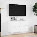vidaXL Comode TV de perete cu lumini LED, 2 buc., alb, 41x31x45 cm