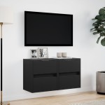 vidaXL Comode TV de perete cu lumini LED, 2 buc., negru, 41x31x45 cm