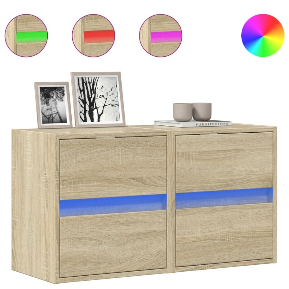 vidaXL Comodă TV de perete cu LED, 2 buc. stejar sonoma, 41x31x45 cm