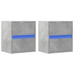 vidaXL Comode TV de perete cu lumini LED 2 buc. gri beton 41x31x45 cm