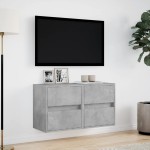 vidaXL Comode TV de perete cu lumini LED 2 buc. gri beton 41x31x45 cm