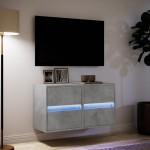 vidaXL Comode TV de perete cu lumini LED 2 buc. gri beton 41x31x45 cm