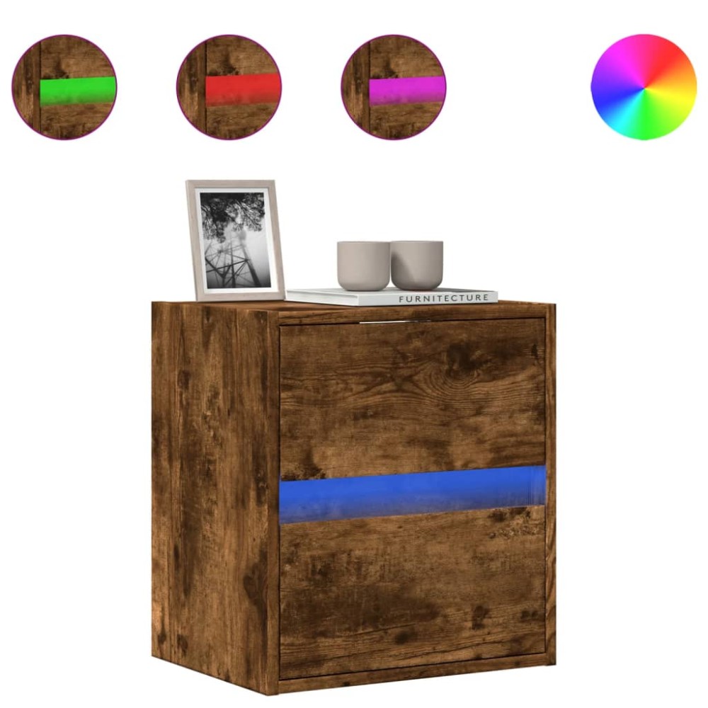 vidaXL Comodă TV de perete cu lumini LED, stejar fumuriu, 41x31x45 cm