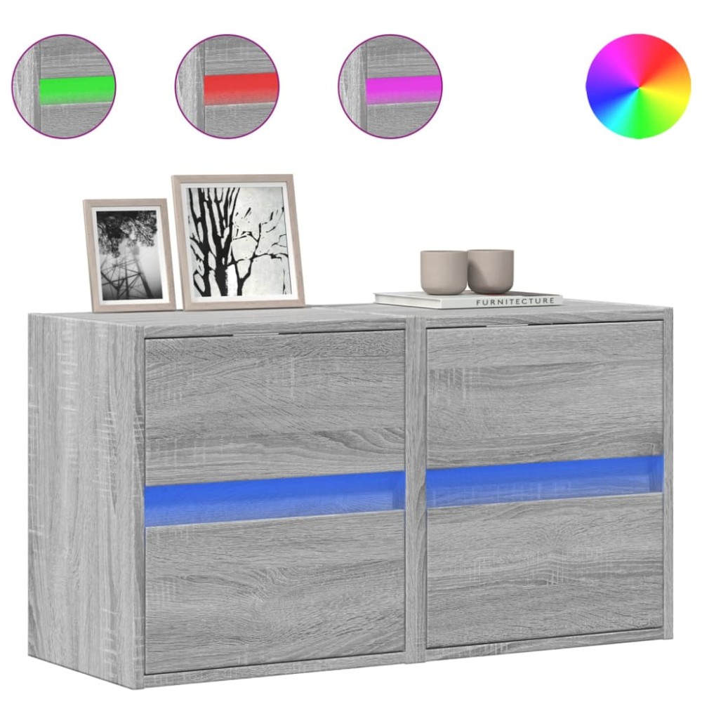 vidaXL Comodă TV de perete cu LED, 2 buc, gri sonoma, 41x31x45 cm