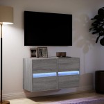vidaXL Comodă TV de perete cu LED, 2 buc, gri sonoma, 41x31x45 cm vidaXL Comodă TV de perete cu LED, 2 buc, gri sonoma, 41x31x45 cm