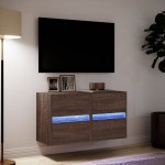 vidaXL Comodă TV de perete cu LED, 2 buc. stejar maro, 41x31x45 cm vidaXL Comodă TV de perete cu LED, 2 buc. stejar maro, 41x31x45 cm