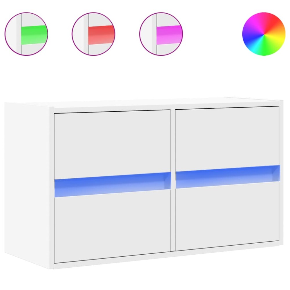 vidaXL Comodă TV de perete cu lumini LED, alb, 80x31x45 cm