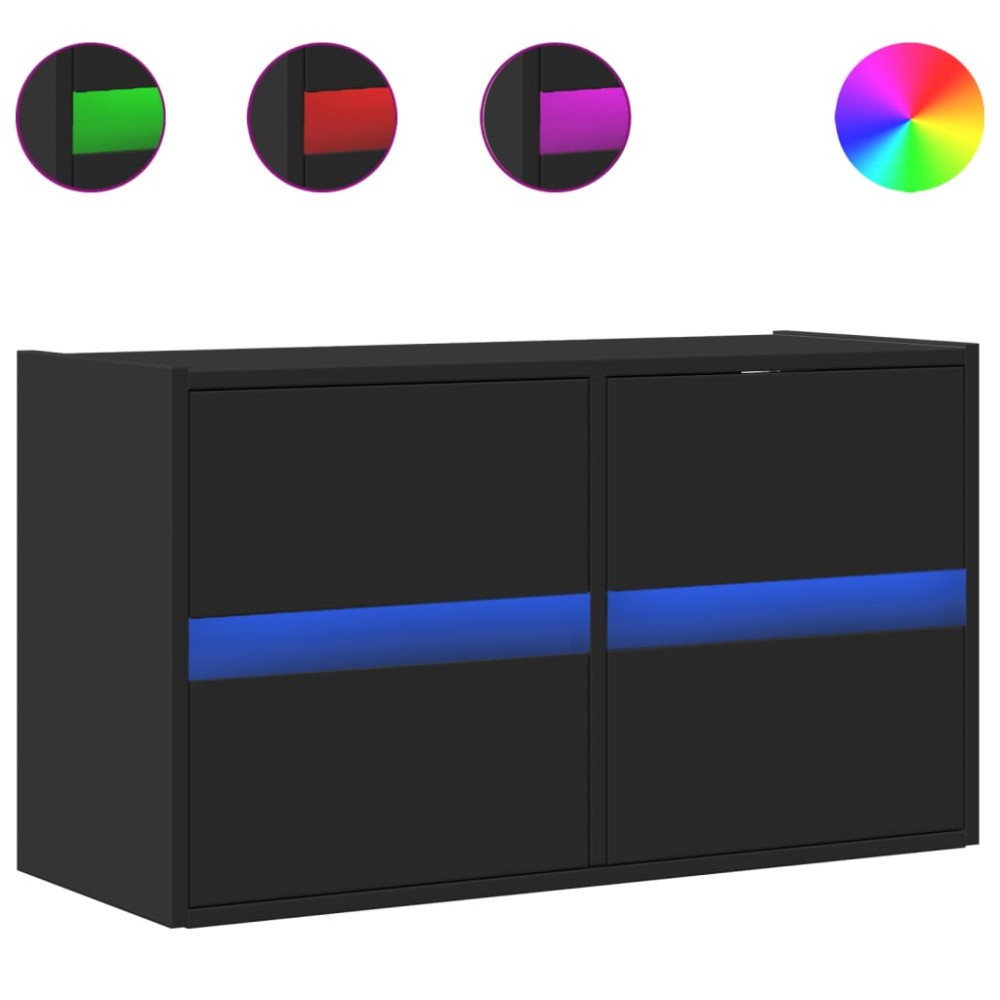 vidaXL Dulap TV de perete cu lumini LED negru 80x31x45 cm