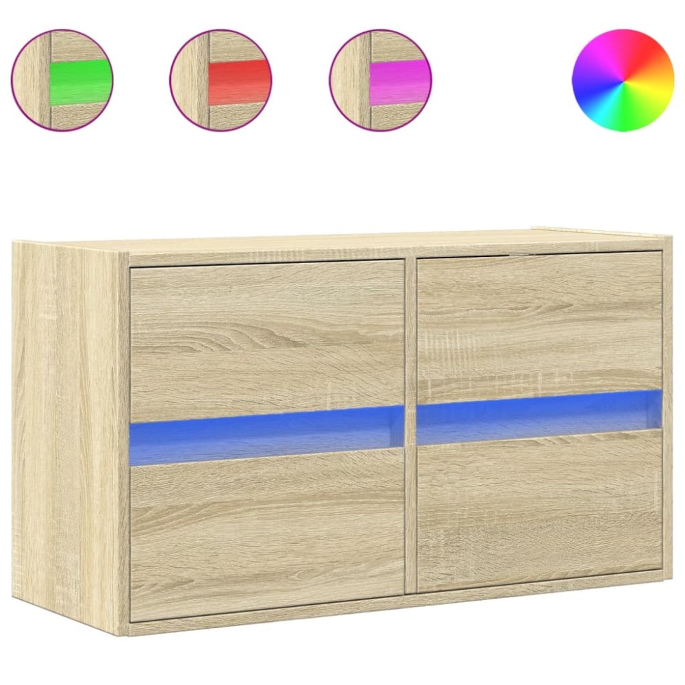 vidaXL Comodă TV de perete cu lumini LED, stejar sonoma, 80x31x45 cm