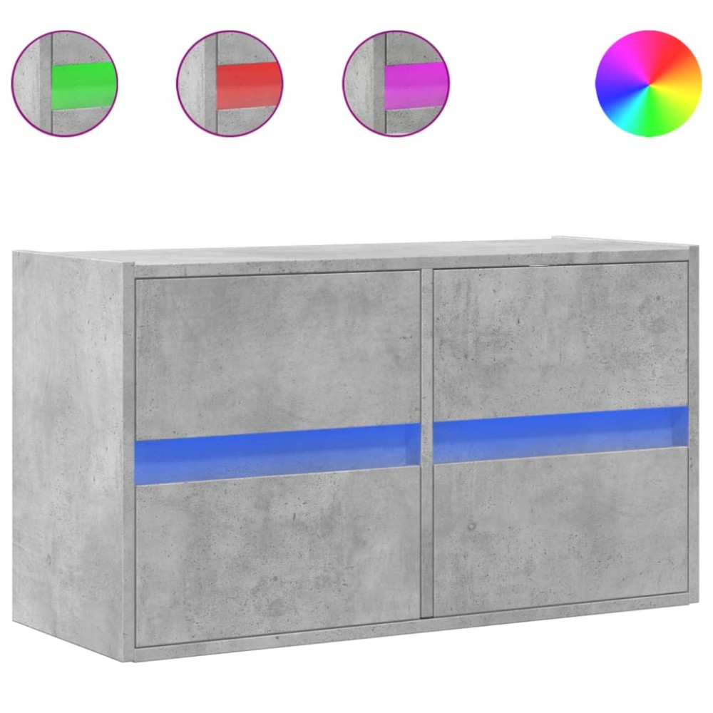 vidaXL Comodă TV de perete cu lumini LED, gri beton, 80x31x45 cm