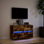 vidaXL Comodă TV de perete cu lumini LED, stejar fumuriu, 80x31x45 cm vidaXL Comodă TV de perete cu lumini LED, stejar fumuriu, 80x31x45 cm