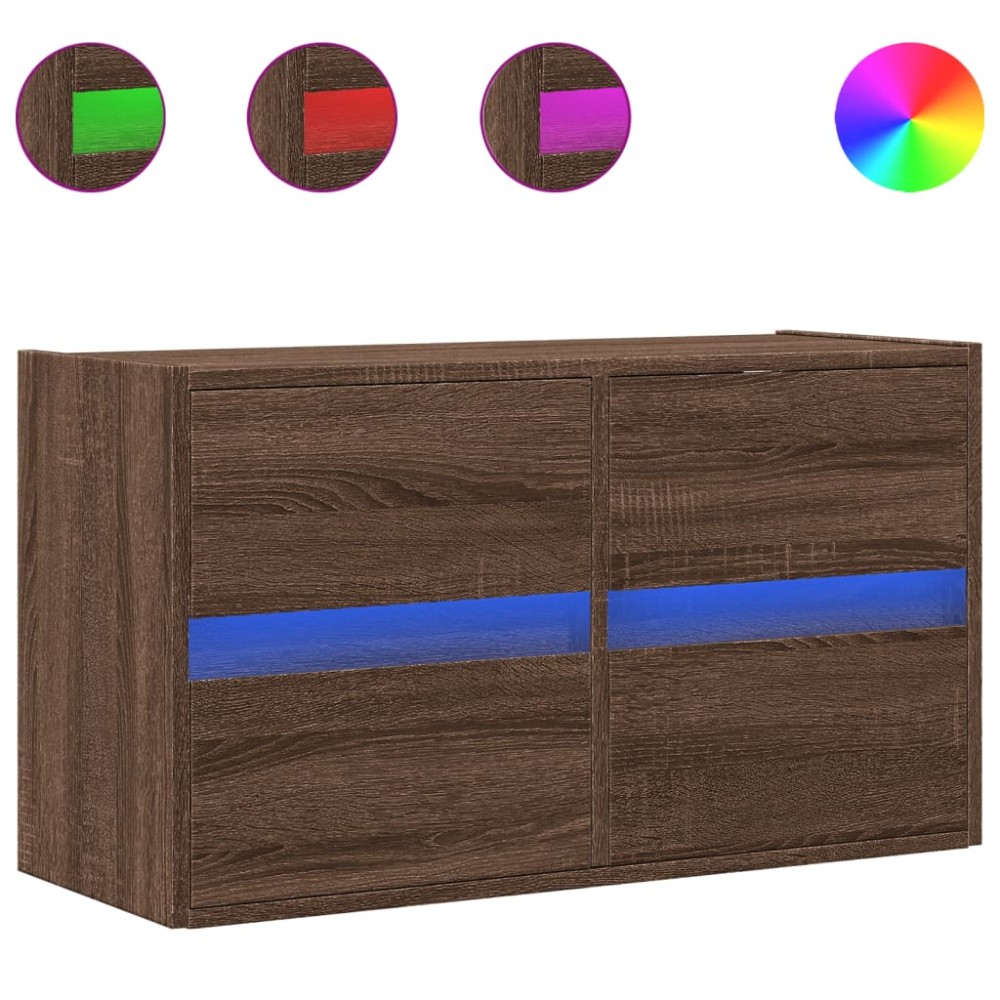 vidaXL Comodă TV de perete cu lumini LED, stejar maro, 80x31x45 cm