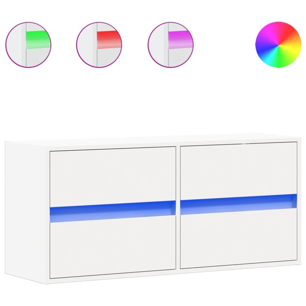 vidaXL Comodă TV de perete cu lumini LED, alb, 100x31x45 cm