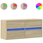 vidaXL Comodă TV de perete cu lumini LED, stejar sonoma, 100x31x45 cm vidaXL Comodă TV de perete cu lumini LED, stejar sonoma, 100x31x45 cm