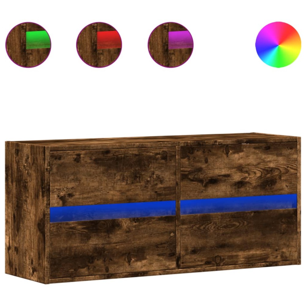 vidaXL Comodă TV de perete cu lumini LED, stejar fumuriu, 100x31x45 cm