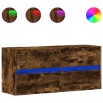 vidaXL Comodă TV de perete cu lumini LED, stejar fumuriu, 100x31x45 cm vidaXL Comodă TV de perete cu lumini LED, stejar fumuriu, 100x31x45 cm