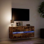 vidaXL Comodă TV de perete cu lumini LED, stejar fumuriu, 100x31x45 cm vidaXL Comodă TV de perete cu lumini LED, stejar fumuriu, 100x31x45 cm