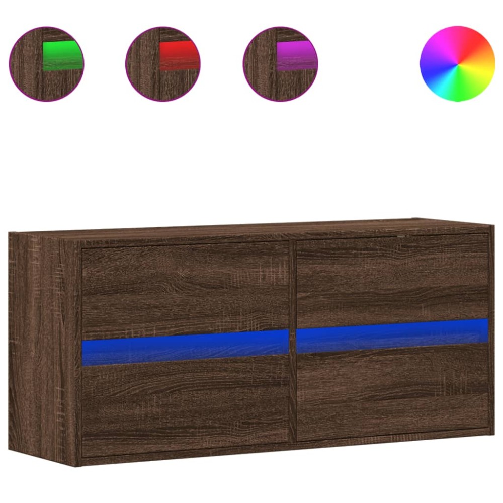 vidaXL Comodă TV de perete cu lumini LED, stejar maro, 100x31x45 cm