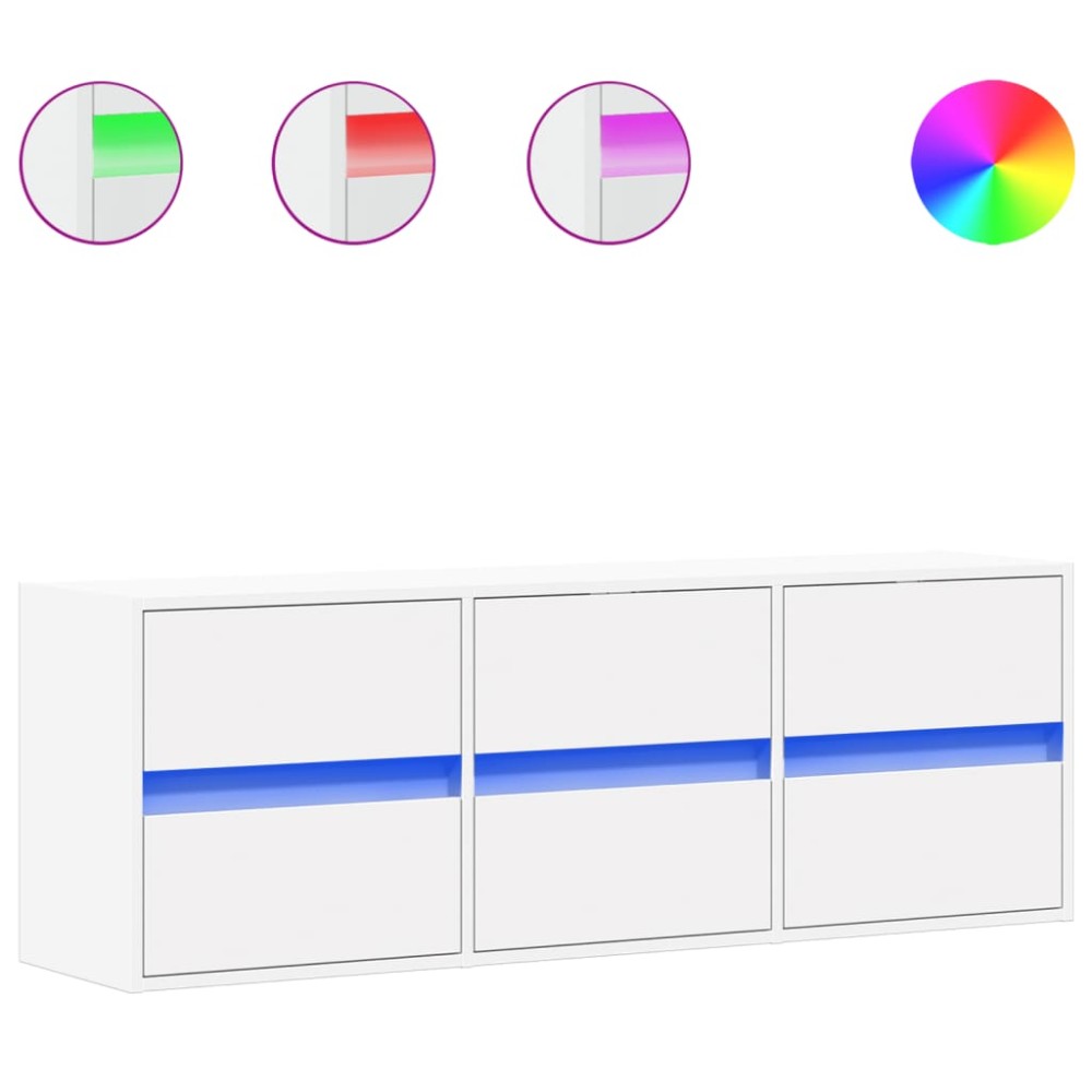 vidaXL Comodă TV de perete cu lumini LED, alb, 130x31x45 cm