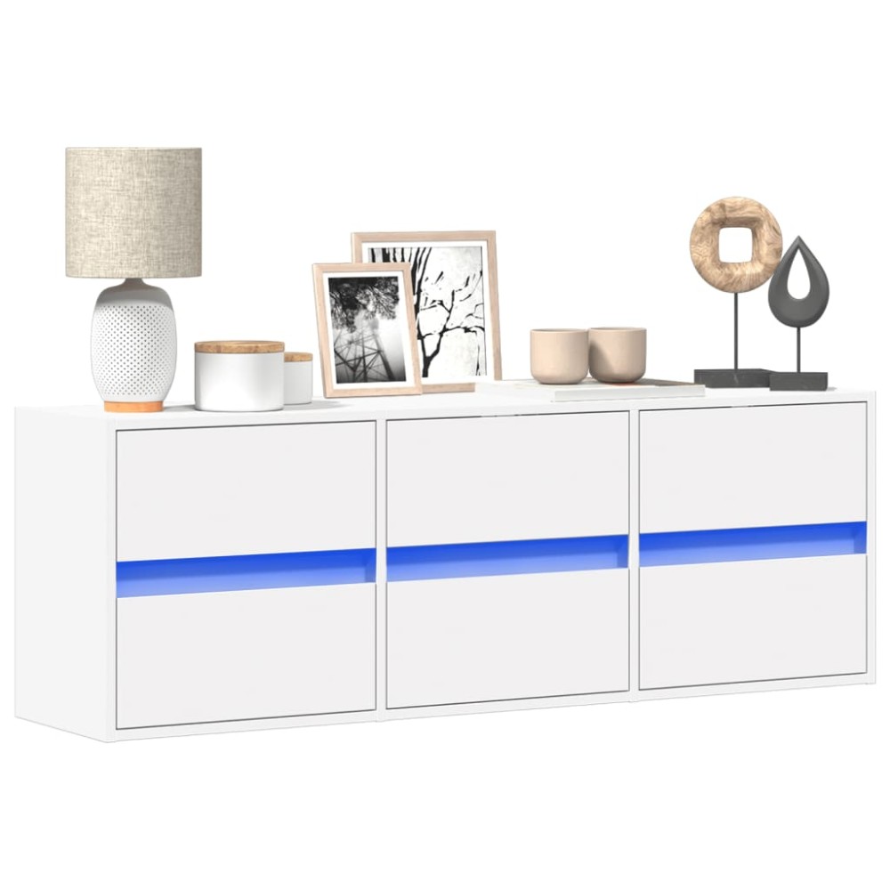 vidaXL Comodă TV de perete cu lumini LED, alb, 130x31x45 cm