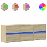 vidaXL Comodă TV de perete cu lumini LED, stejar sonoma, 130x31x45 cm vidaXL Comodă TV de perete cu lumini LED, stejar sonoma, 130x31x45 cm