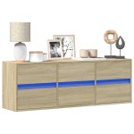 vidaXL Comodă TV de perete cu lumini LED, stejar sonoma, 130x31x45 cm vidaXL Comodă TV de perete cu lumini LED, stejar sonoma, 130x31x45 cm