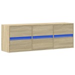 vidaXL Comodă TV de perete cu lumini LED, stejar sonoma, 130x31x45 cm vidaXL Comodă TV de perete cu lumini LED, stejar sonoma, 130x31x45 cm