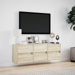 vidaXL Comodă TV de perete cu lumini LED, stejar sonoma, 130x31x45 cm vidaXL Comodă TV de perete cu lumini LED, stejar sonoma, 130x31x45 cm