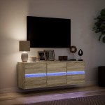 vidaXL Comodă TV de perete cu lumini LED, stejar sonoma, 130x31x45 cm vidaXL Comodă TV de perete cu lumini LED, stejar sonoma, 130x31x45 cm