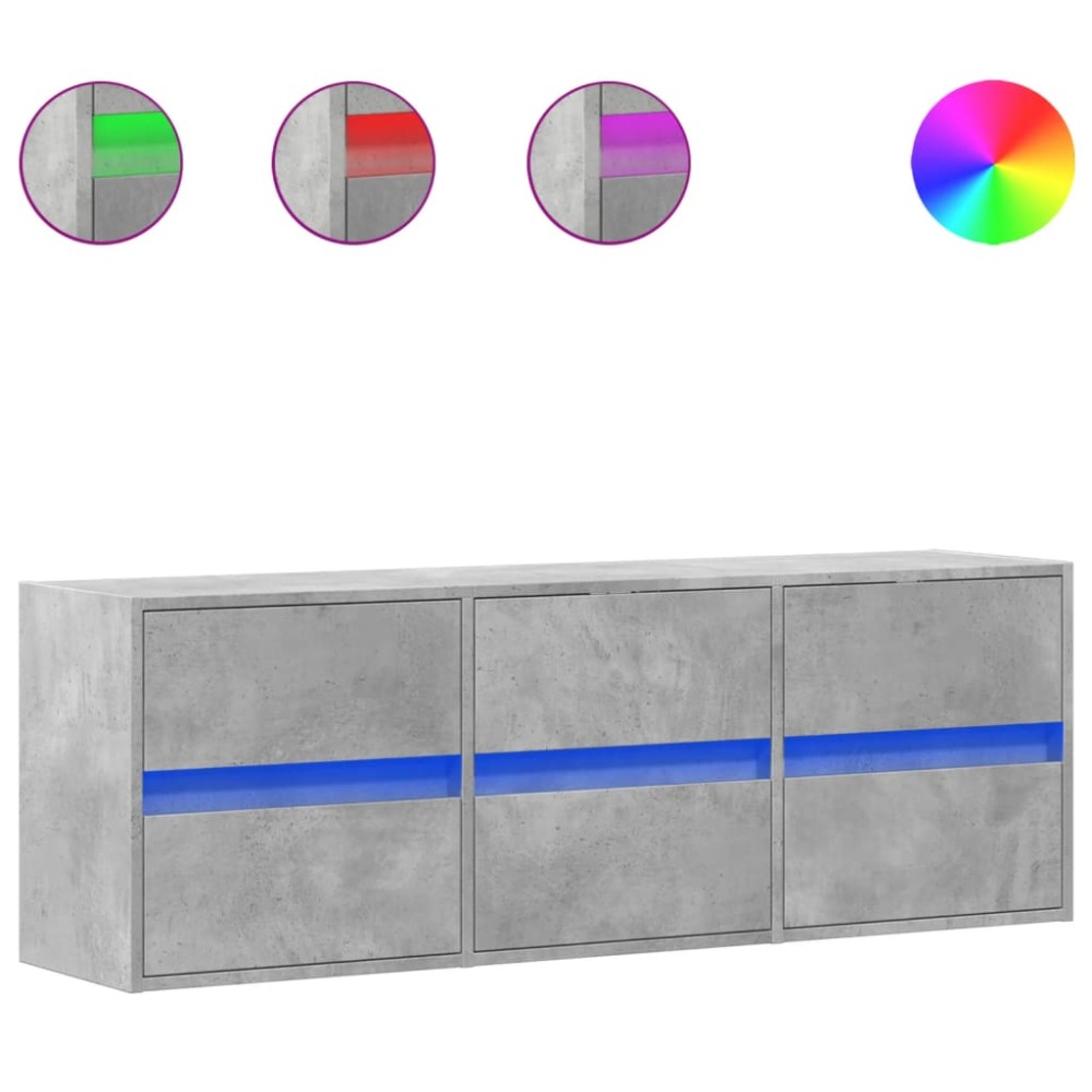 vidaXL Comodă TV de perete cu lumini LED, gri beton, 130x31x45 cm