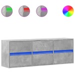 vidaXL Comodă TV de perete cu lumini LED, gri beton, 130x31x45 cm vidaXL Comodă TV de perete cu lumini LED, gri beton, 130x31x45 cm