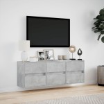 vidaXL Comodă TV de perete cu lumini LED, gri beton, 130x31x45 cm vidaXL Comodă TV de perete cu lumini LED, gri beton, 130x31x45 cm