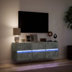 vidaXL Comodă TV de perete cu lumini LED, gri beton, 130x31x45 cm vidaXL Comodă TV de perete cu lumini LED, gri beton, 130x31x45 cm