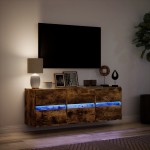 vidaXL Comodă TV de perete cu lumini LED, stejar fumuriu, 130x31x45 cm vidaXL Comodă TV de perete cu lumini LED, stejar fumuriu, 130x31x45 cm