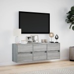 vidaXL Comodă TV de perete cu lumini LED, gri sonoma, 130x31x45 cm vidaXL Comodă TV de perete cu lumini LED, gri sonoma, 130x31x45 cm