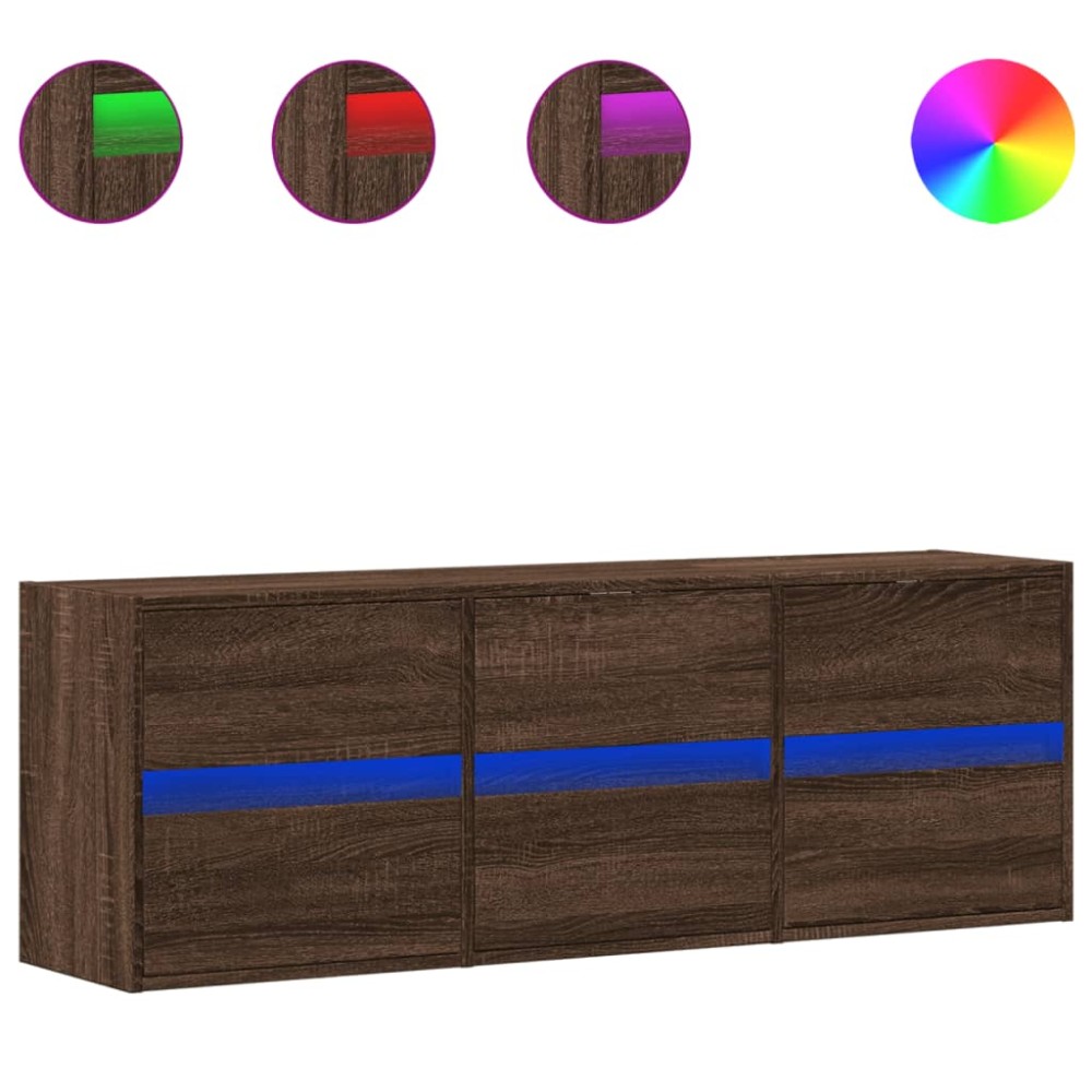 vidaXL Comodă TV de perete cu lumini LED, stejar maro, 130x31x45 cm